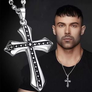 Men Vintage Cross Pendant 60cm Long Neckla…